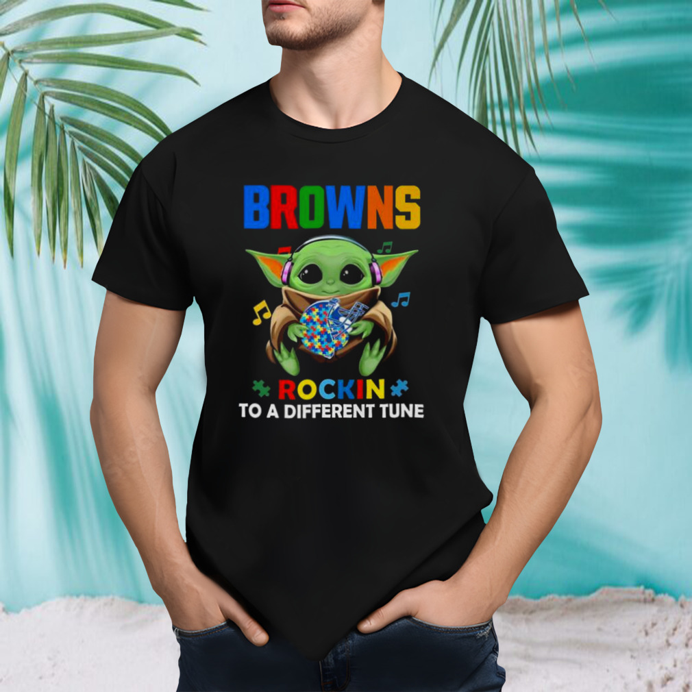 Baby Yoda Hug Cleveland Browns Autism Rockin To A Different Tune shirt