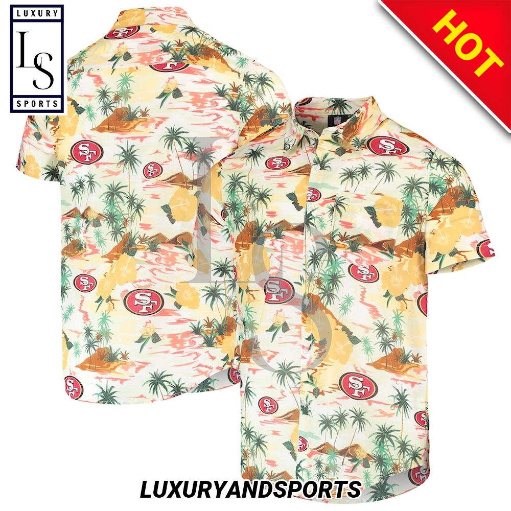 San Francisco 49ers Cream Paradise Floral Hawaiian Shirt