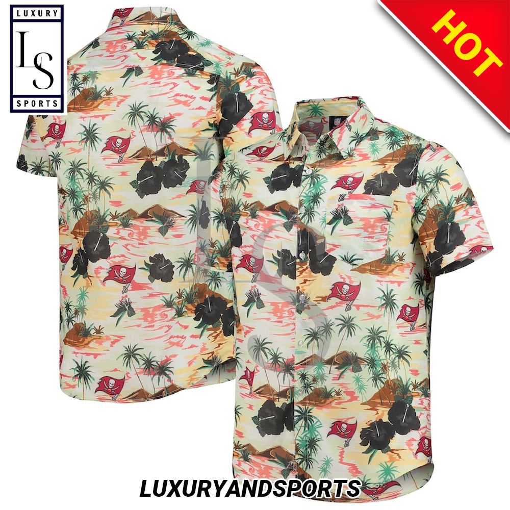 Tampa Bay Buccaneers Cream Paradise Floral Hawaiian Shirt