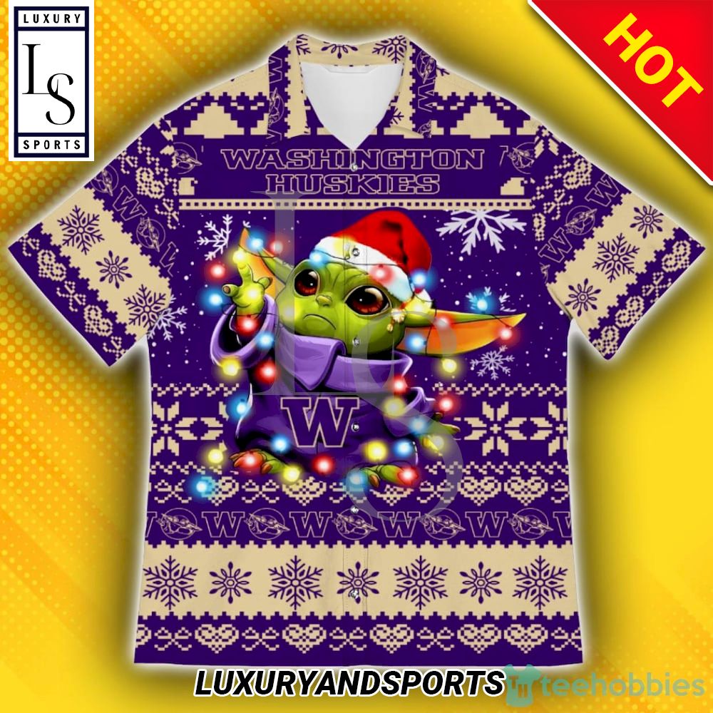Washington Huskies Baby Yoda Star Wars Christmas Hawaiian Shirt