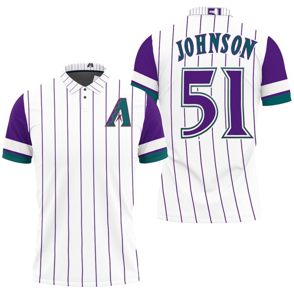 Arizona Diamondbacks Randy Johnson 51 Mlb White Purple Jersey Inspired Style 3D All Over Print Polo Shirt