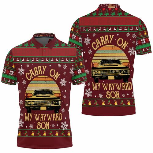 Carry On My Wayward Son Supernatural Retro Ugly Christmas 3D All Over Print Polo Shirt