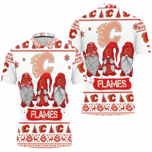 Christmas Gnomes Calgary Flames Ugly Christmas 3D All Over Print Polo Shirt