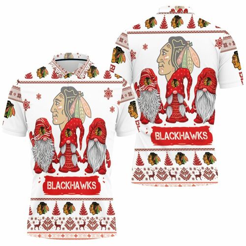 Christmas Gnomes Chicago Blackhawks Ugly Christmas 3D All Over Print Polo Shirt