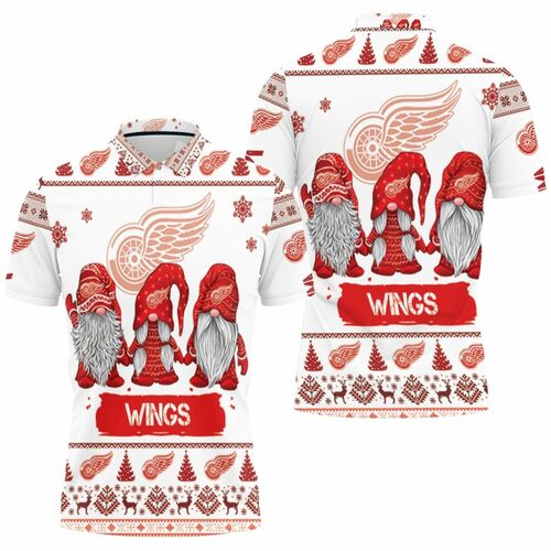 Christmas Gnomes Detroit Red Wings Ugly Christmas 3D All Over Print Polo Shirt