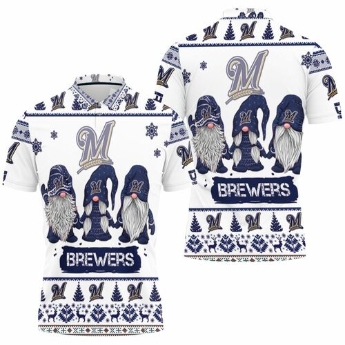 Christmas Gnomes Milwaukee Brewers Ugly Christmas 3D All Over Print Polo Shirt