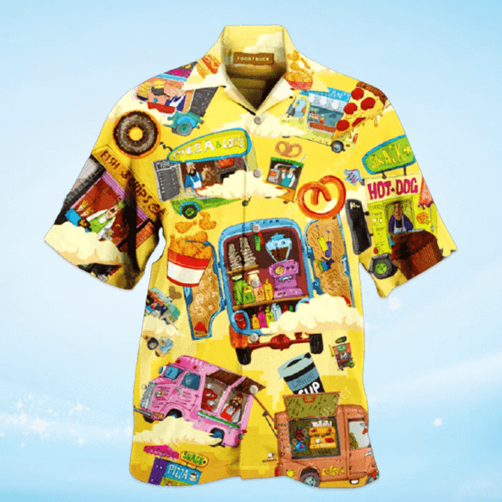 Colorful Food Trucks Yellow Hawaiian Shirt