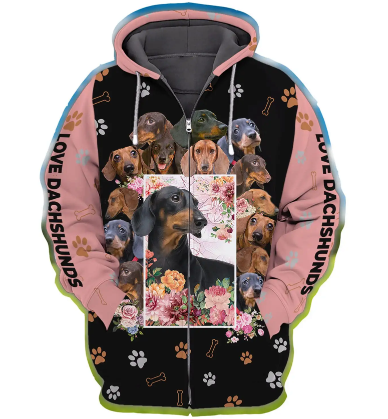 Dachshund Unisex Hoodie, 3D Sweater Hoodie, All Over Hoodie, Gift For Dog Mom, Hoodie For Dachshund Mom,, 3D Sweatshirt, Perfects 3D Hoodie, Zip Hoodie