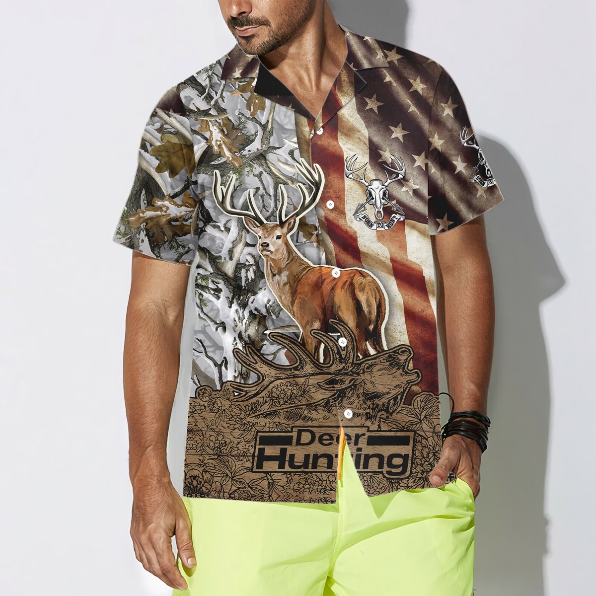 Deer Vintage Flag Bow Hunting Unisex Hawaiian Shirt