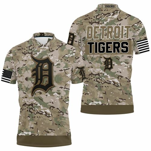 Detroit Tigers Camouflage Veteran 3D All Over Print Polo Shirt