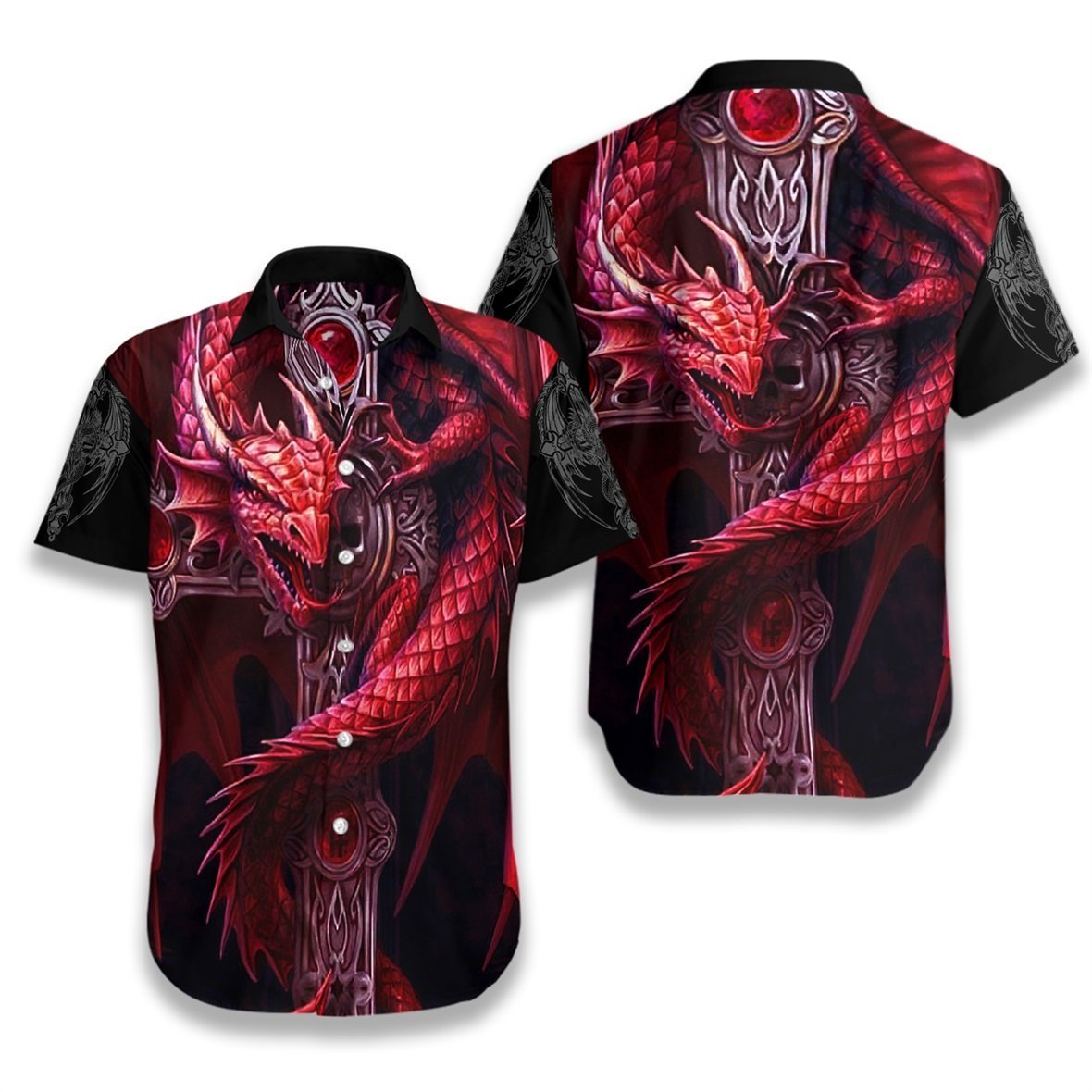 Dragon Tattoos Magenta Hawaiian Shirt