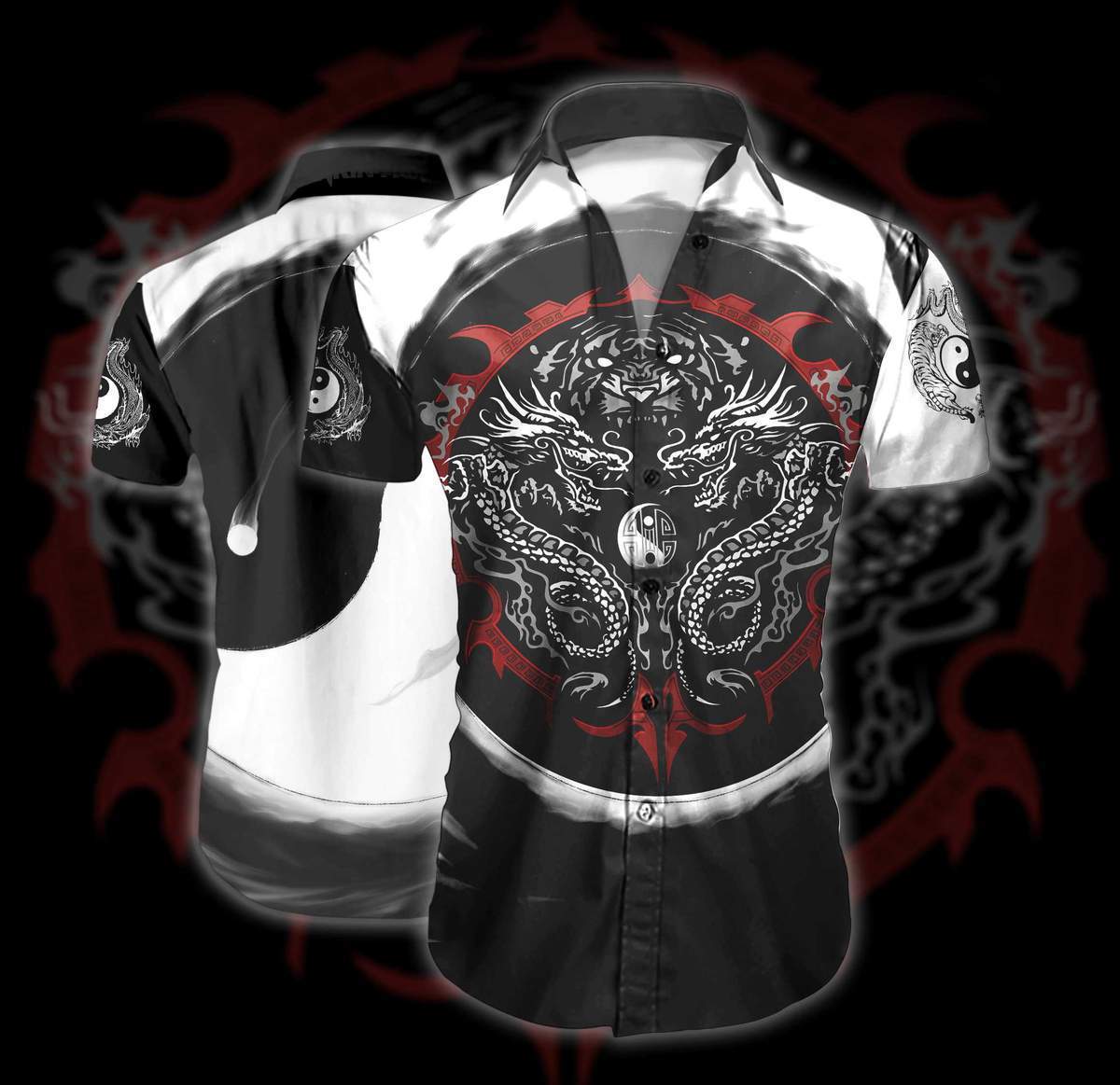 Dragon Tiger Yin Yang Art Hawaiian Shirt