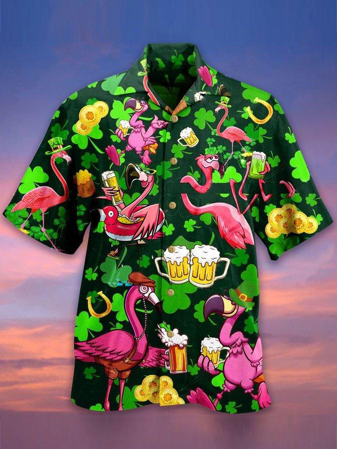 Flamingo And Beer Patrick_S Day Hawaiian Shirt