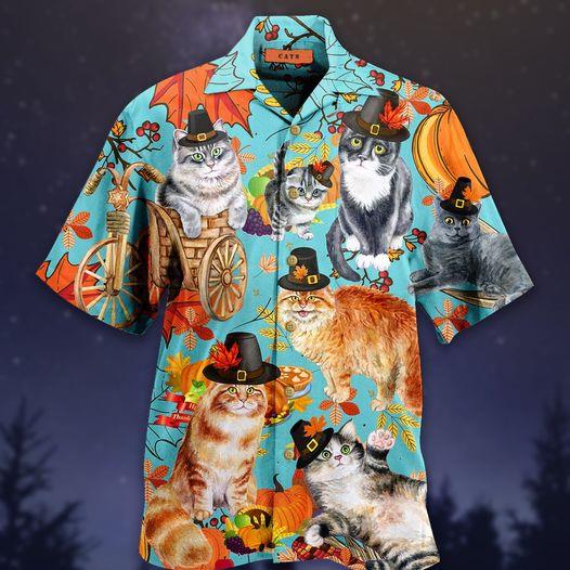 Funny Cat Thanksgiving Unisex Hawaiian Shirt
