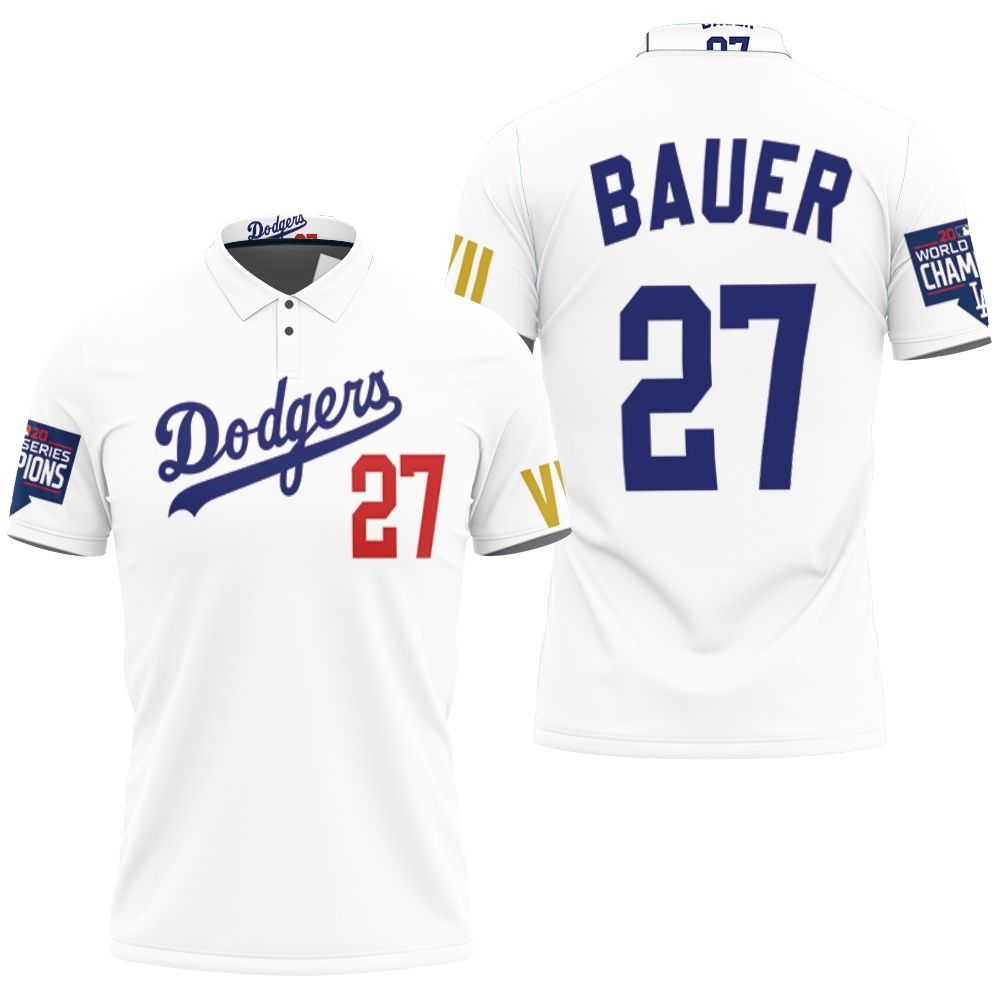 Los Angeles Dodgers Bauer 27 Championship Golden Edition White Jersey Inspired Style 3D All Over Print Polo Shirt