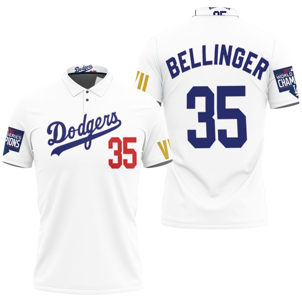 Los Angeles Dodgers Bellinger 35 Championship Golden Edition White Jersey Inspired Style 3D All Over Print Polo Shirt