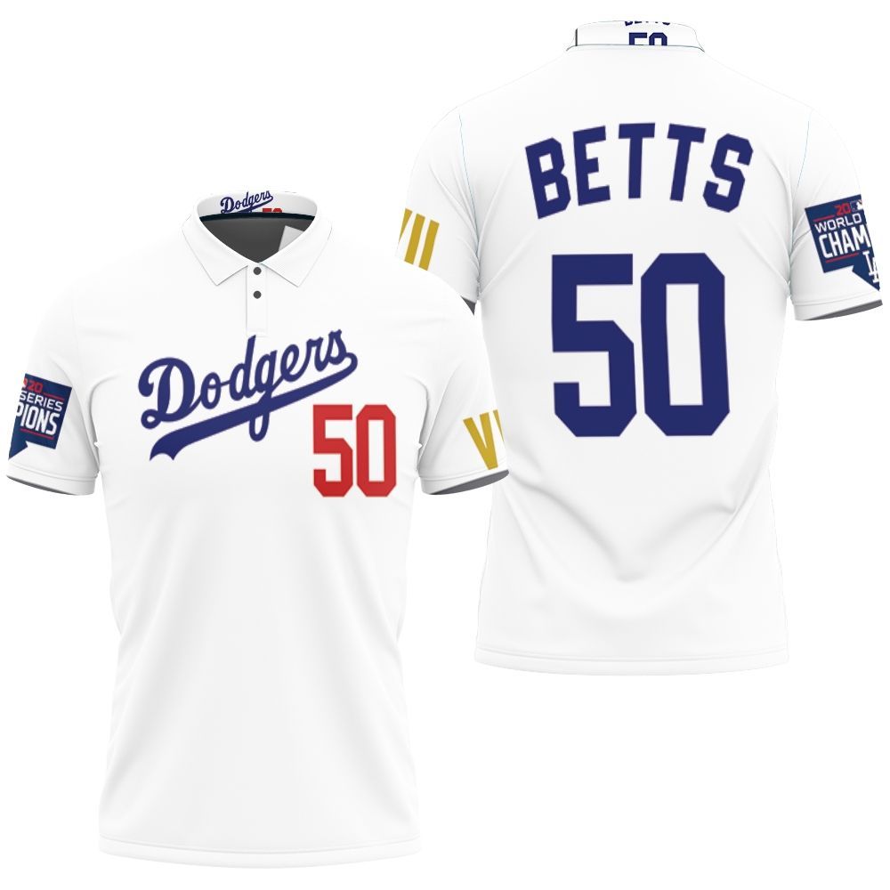 Los Angeles Dodgers Betts 50 Championship Golden Edition White Jersey Inspired Style 3D All Over Print Polo Shirt