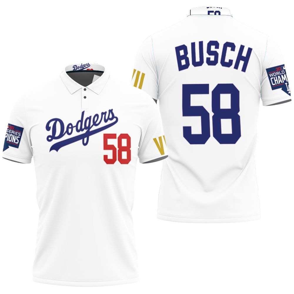 Los Angeles Dodgers Busch 58 Championship Golden Edition White Jersey Inspired Style 3D All Over Print Polo Shirt