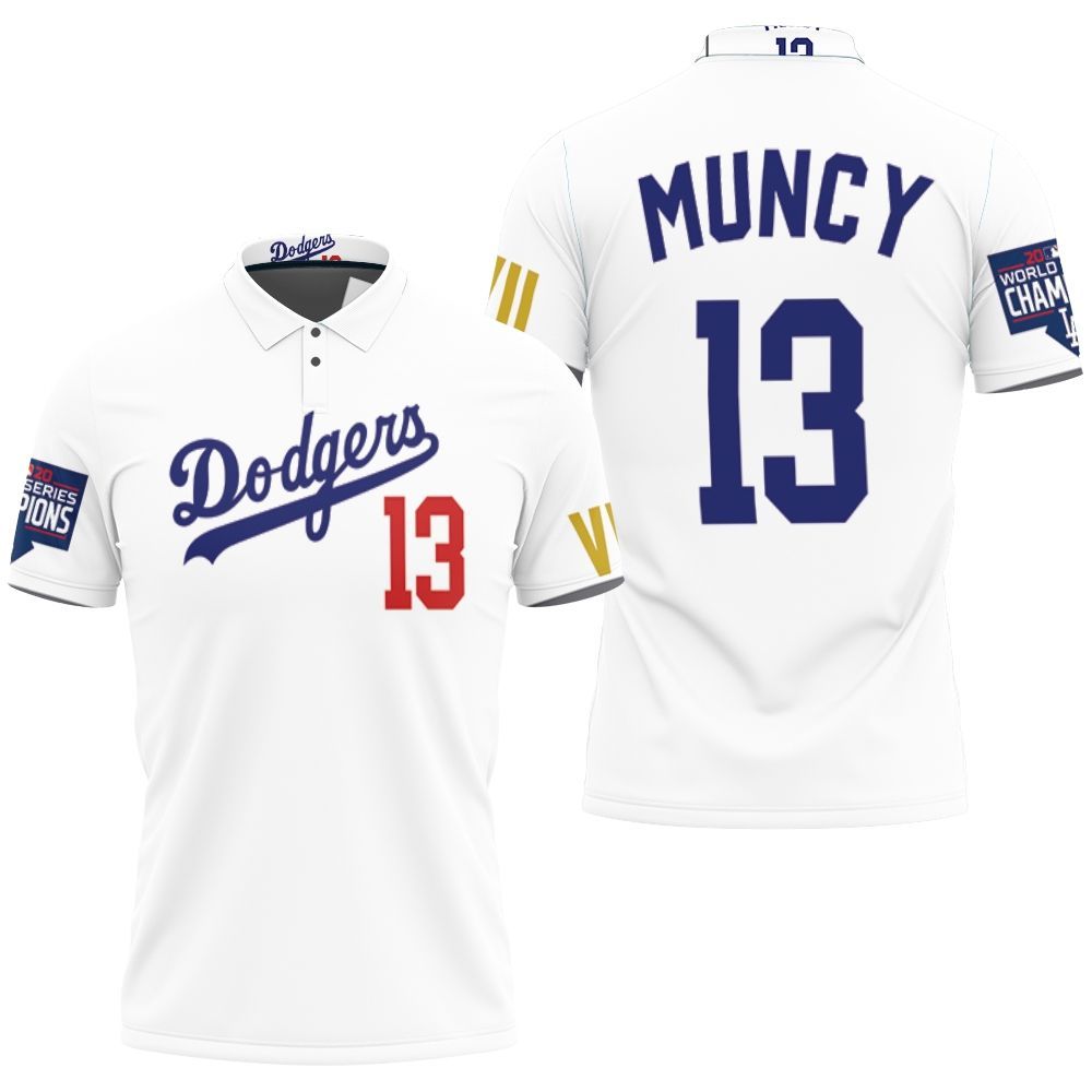 Los Angeles Dodgers Muncy 13 Championship Golden Edition White Jersey Inspired Style 3D All Over Print Polo Shirt