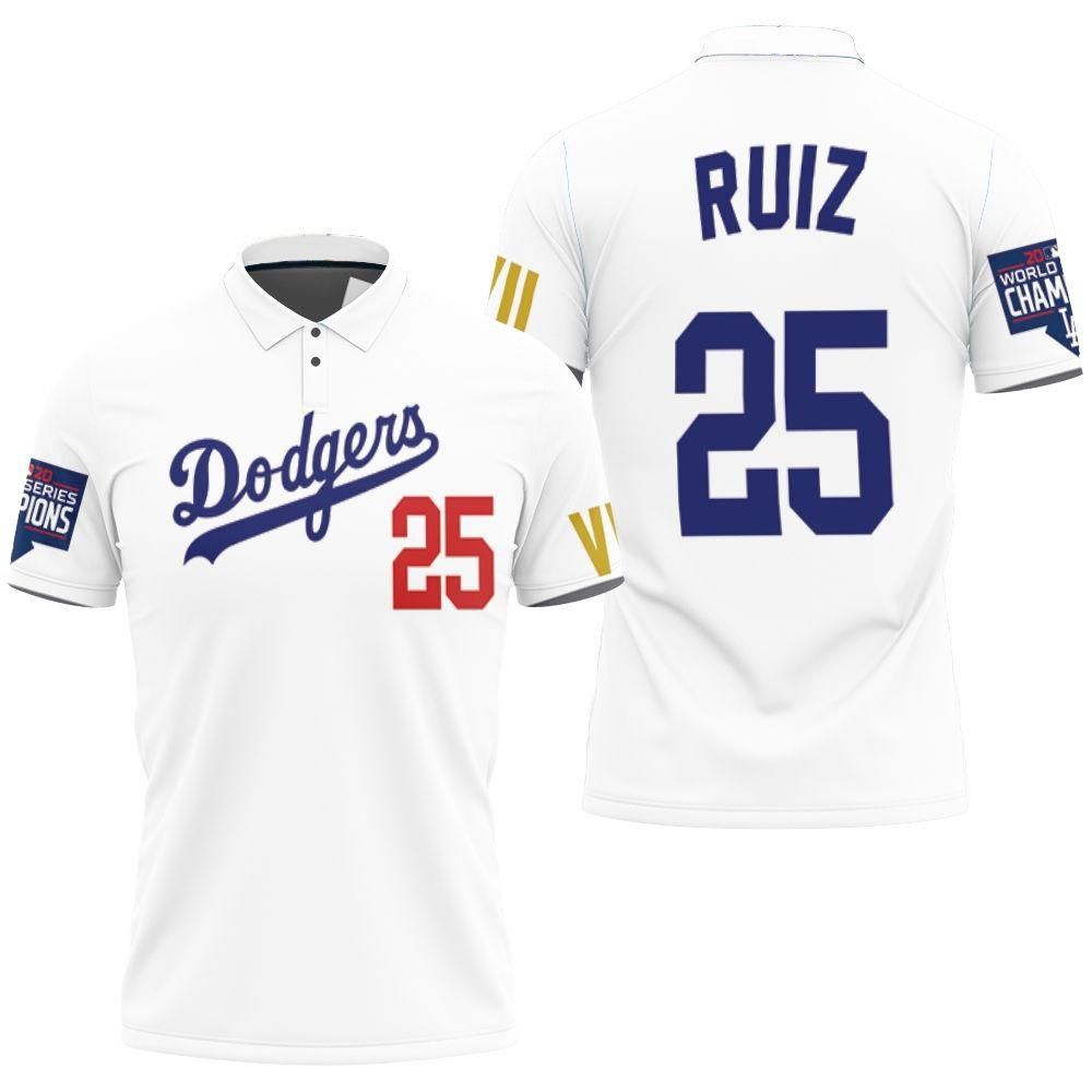 Los Angeles Dodgers Ruiz 25 Championship Golden Edition White Jersey Inspired Style 3D All Over Print Polo Shirt