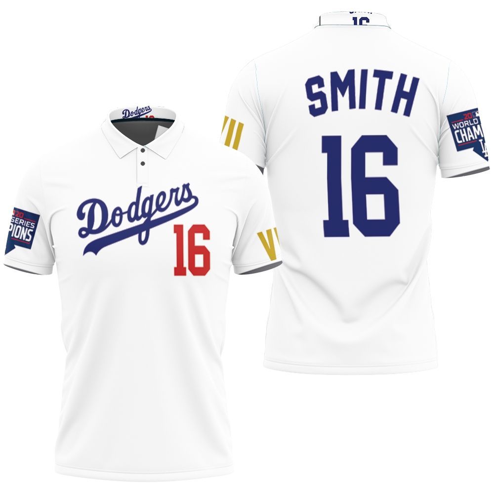 Los Angeles Dodgers Smith 16 Championship Golden Edition White Jersey Inspired Style 3D All Over Print Polo Shirt