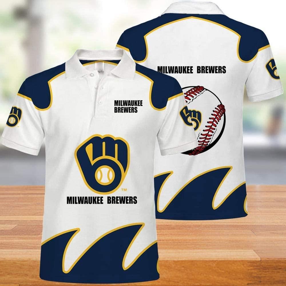 MLB Milwaukee Brewers Print Casual Summer Short Top Branding Eachstep 3D All Over Print Polo Shirt