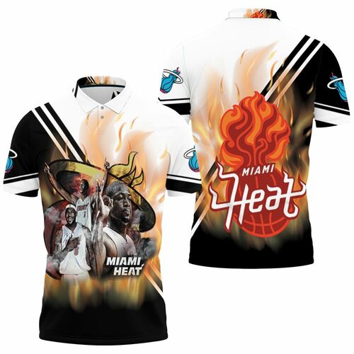 Miami Heat Big Three Chris Bosh Lebron James Dwyane Wade On Fire For Fan 3D All Over Print Polo Shirt