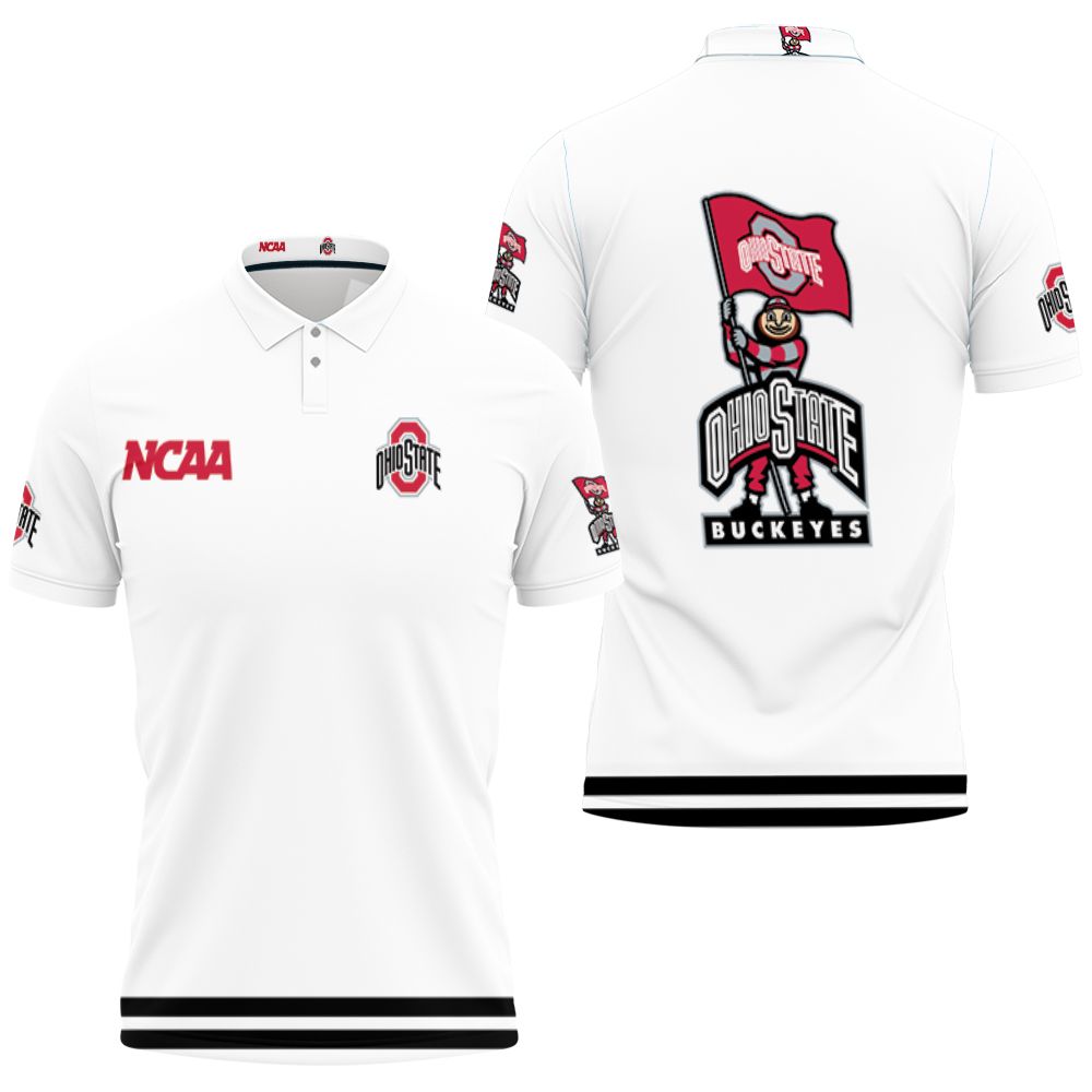 Ohio State Buckeyes Ncaa Classic White With Mascot Logo 3D All Over Print Polo Shirt