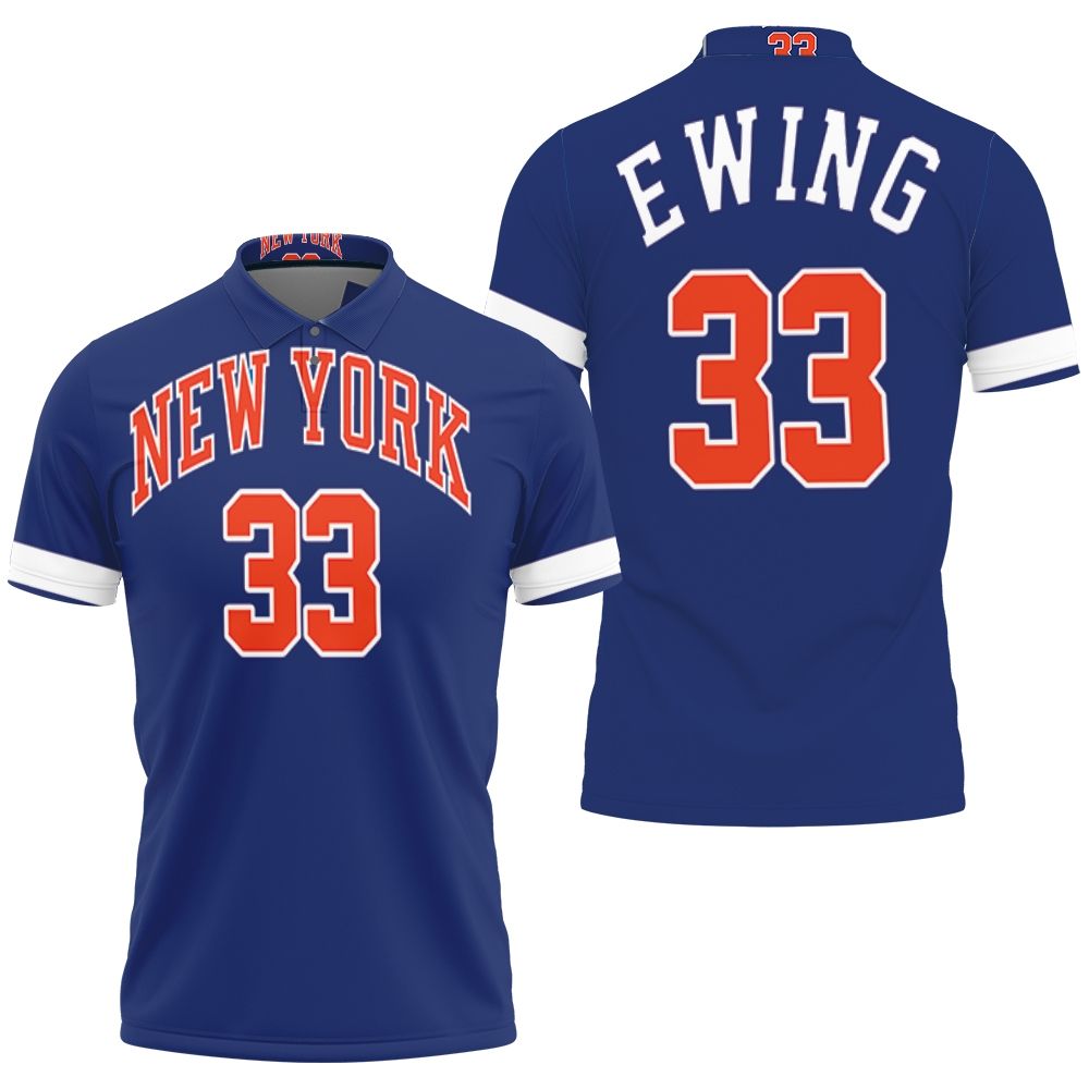 Patrick Ewing New York Knicks 1991-92 Hardwood Classics Blue Jersey Inspired 3D All Over Print Polo Shirt