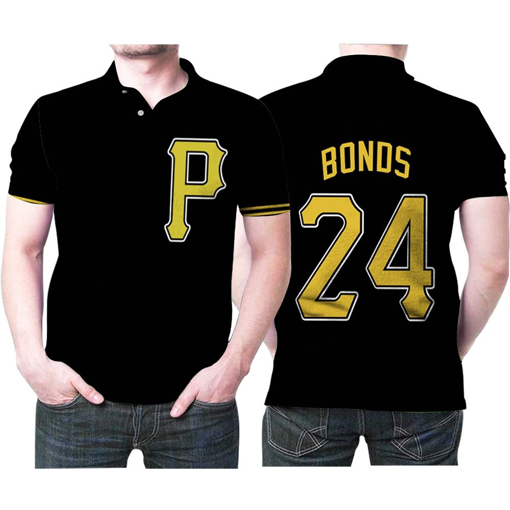 Pittsburgh Pirates Barry Bonds #24 Mlb Great Player Baseball Team Logo Majestic Custom Black Polo Shirt