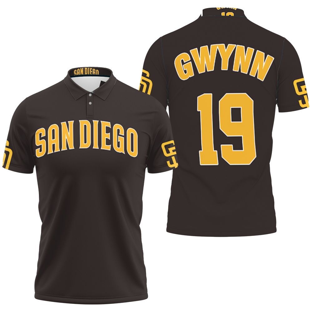 San Diego Padres Tony Gwynn 19 Mlb Dark Brown Jersey Inspired Style 3D All Over Print Polo Shirt