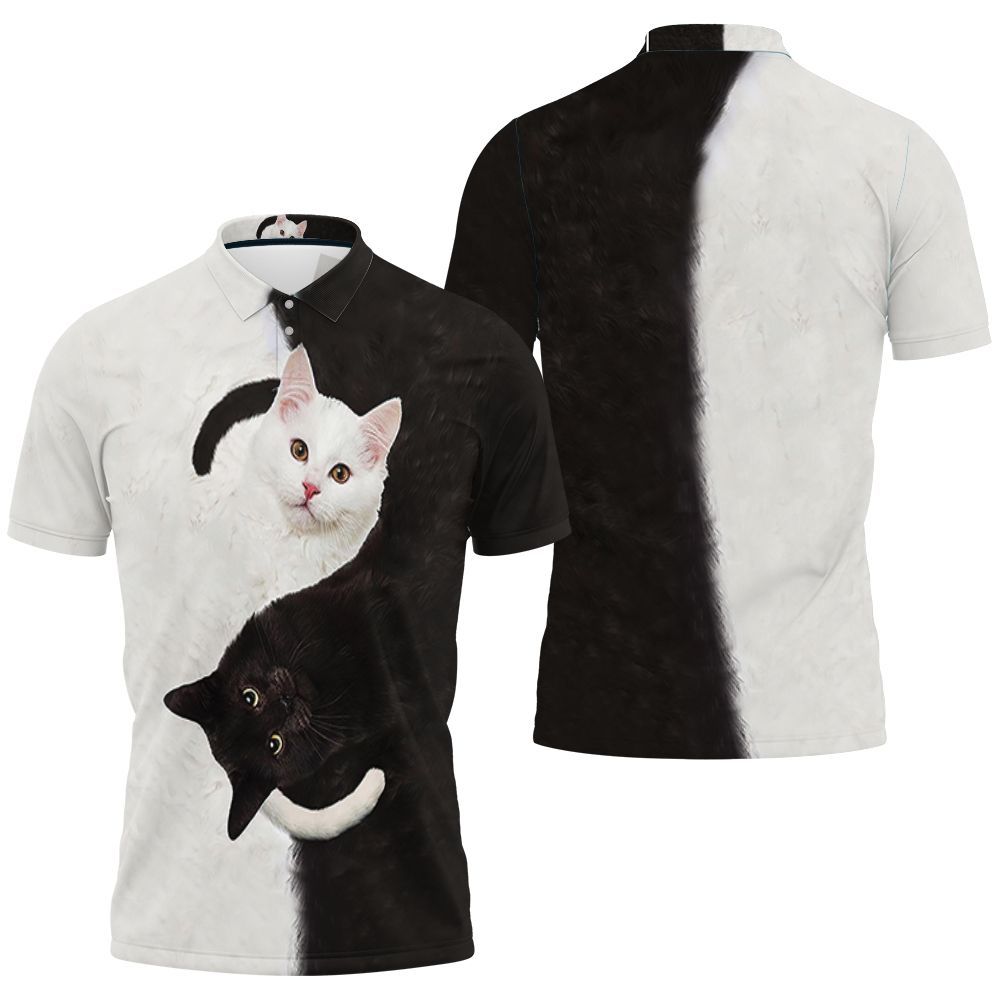 Yin Yang Black White Cat For Cat Lover Jersey 3D All Over Print Polo Shirt