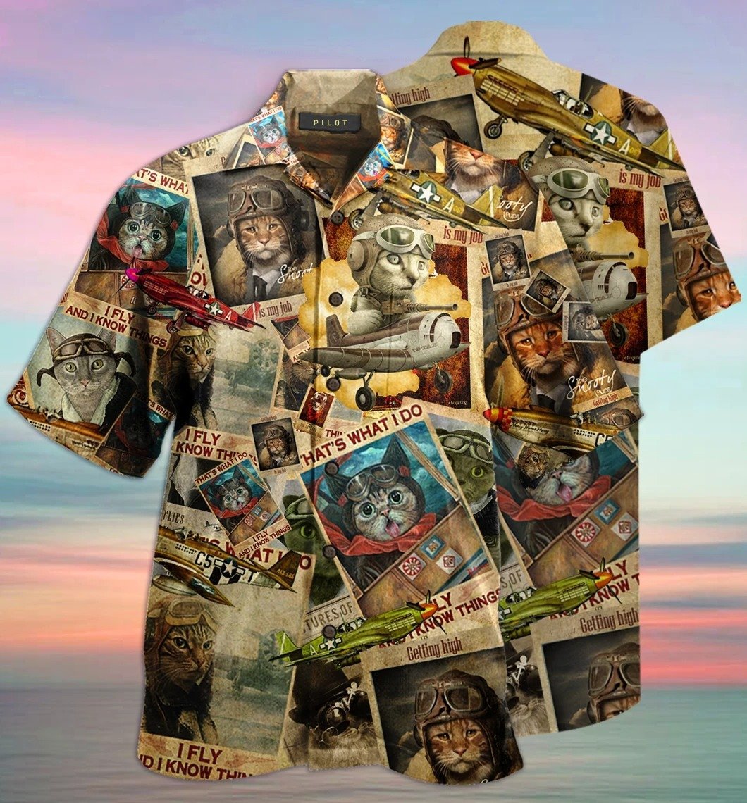 Happy Pilot Cat Hawaiian Shirt