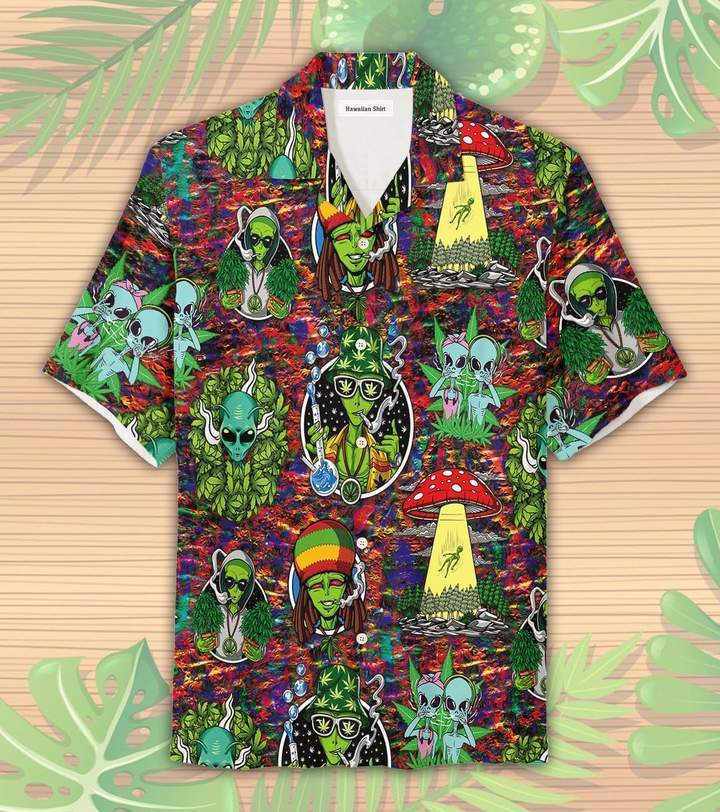 Hippie Trippy Alien Smoke Weed Hawaiian Shirt