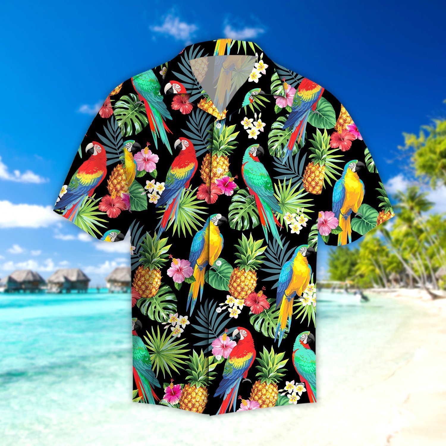 Parrots Pineapples Hibiscus Tropical Hawaiian Shirt