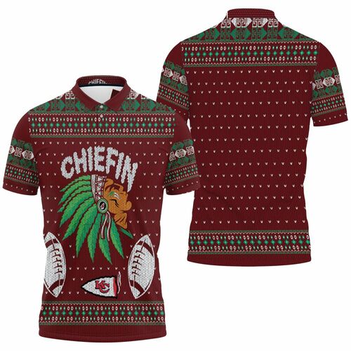Kansas City Chiefs Chiefin Ugly Christmas 3D All Over Print Polo Shirt