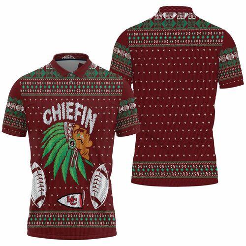 Kansas City Chiefs Chiefin Ugly Christmas Jersey 3D All Over Print Polo Shirt