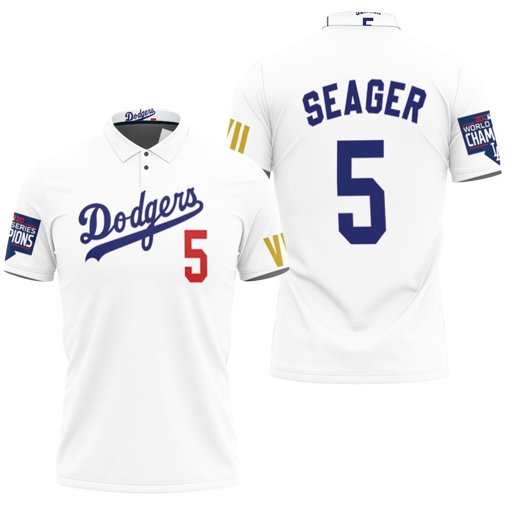 Los Angeles Dodgers Seager 5 Championship Golden Edition White Jersey Inspired Style 3D All Over Print Polo Shirt