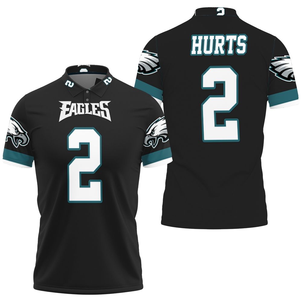 Philadelphia Eagles Jalen Hurts 2 Nfl Black Jersey Inspired Style 3D All Over Print Polo Shirt Philadelphia Eagles Jalen Hurts 2 Nfl Black Jersey Inspired Style 3D All Over Print Polo Shirt