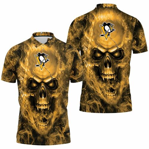 Pittsburgh Penguins Nhl Fans Skull 3D All Over Print Polo Shirt