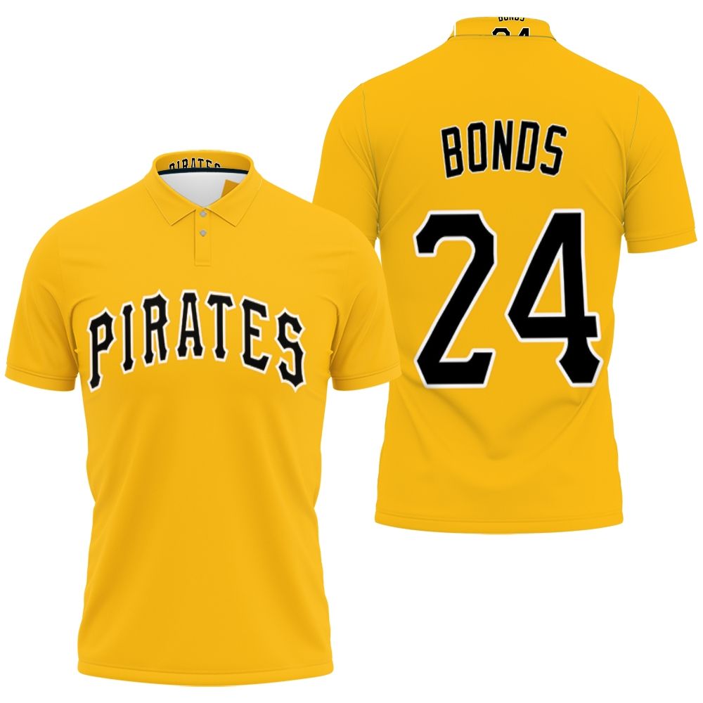 Pittsburgh Pirates Barry Bonds #24 Mlb Great Player Baseball Team Logo Majestic Official Gold Polo Shirt