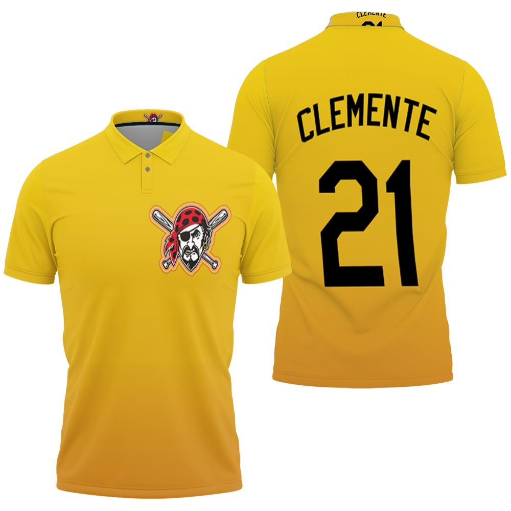 Pittsburgh Pirates Roberto Clemente #21 Great Player Mlb Baseball Team Logo Yellow Polo Shirt Pittsburgh Pirates Roberto Clemente #21 Great Player Mlb Baseball Team Logo Yellow Polo Shirt