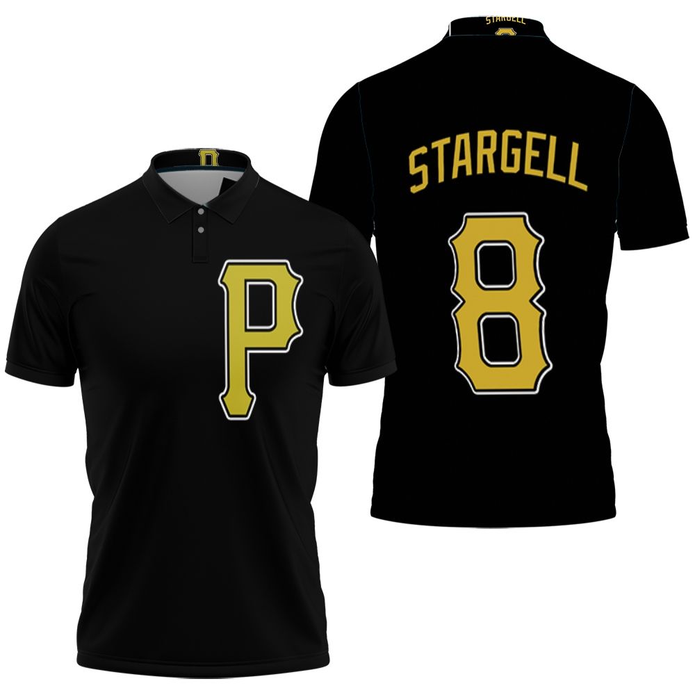 Pittsburgh Pirates Willie Stargell #8 Mlb Great Player Baseball Team Logo Majestic Custom Black Polo Shirt