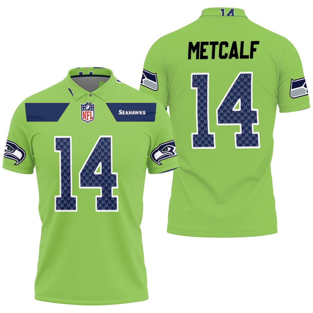 Seattle Seahawks Dk Metcalf #14 Nfl American Football Green Color Rush Legend Polo Shirt