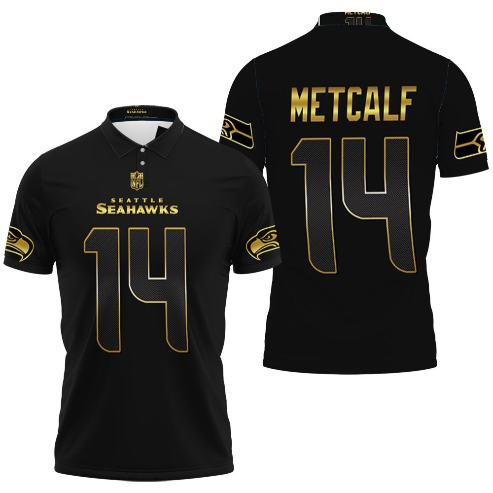 Seattle Seahawks Dk Metcalf #14 Nfl American Football Team Black Golden Edition Polo Shirt
