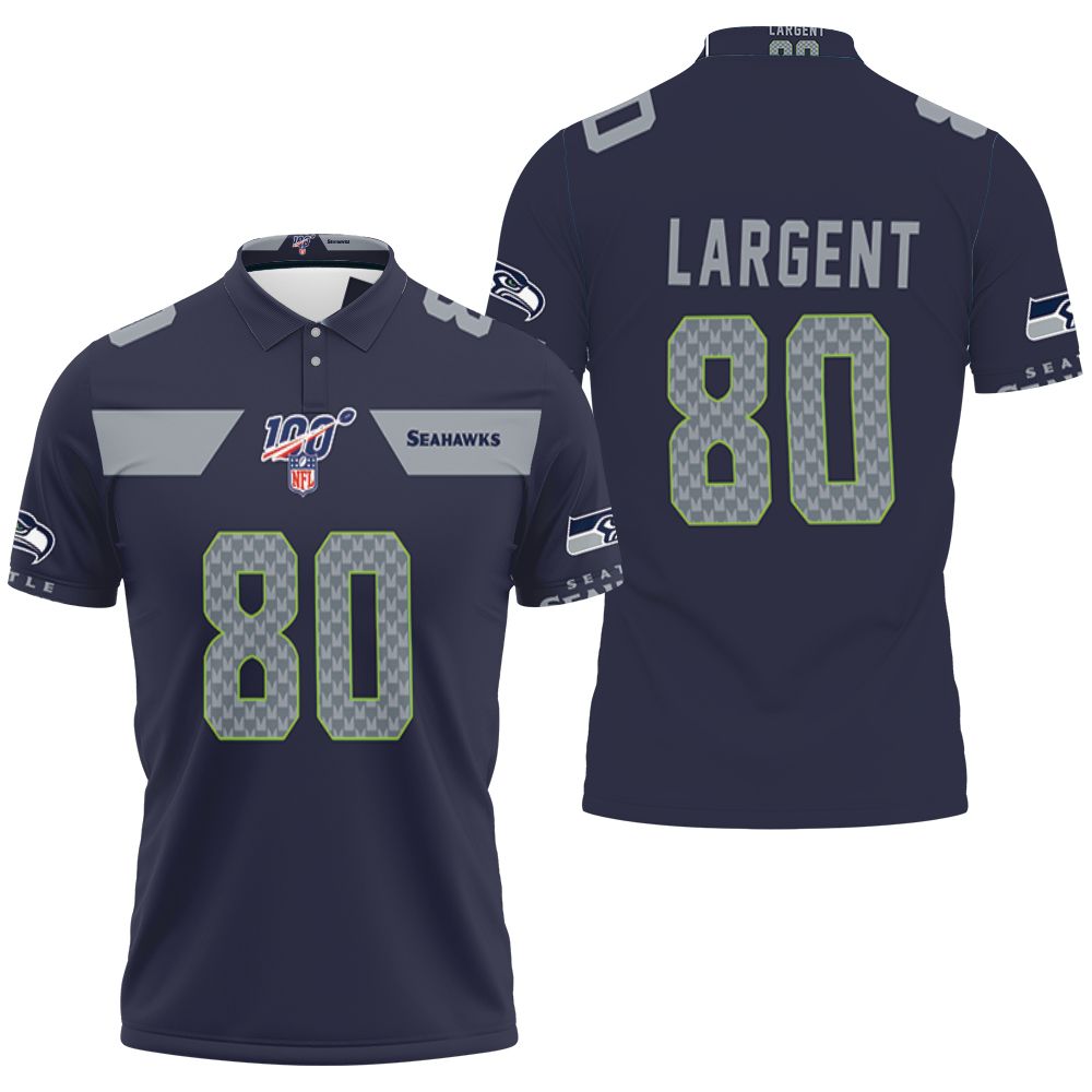 Seattle Seahawks Steve Largent #80 Nfl American Football Navy 100th Season Polo Shirt