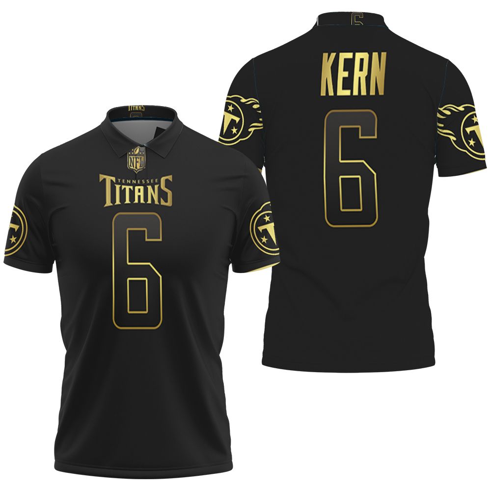 Tennessee Titans Brett Kern #6 Nfl America Football Team Logo Black Golden Edition Polo Shirt