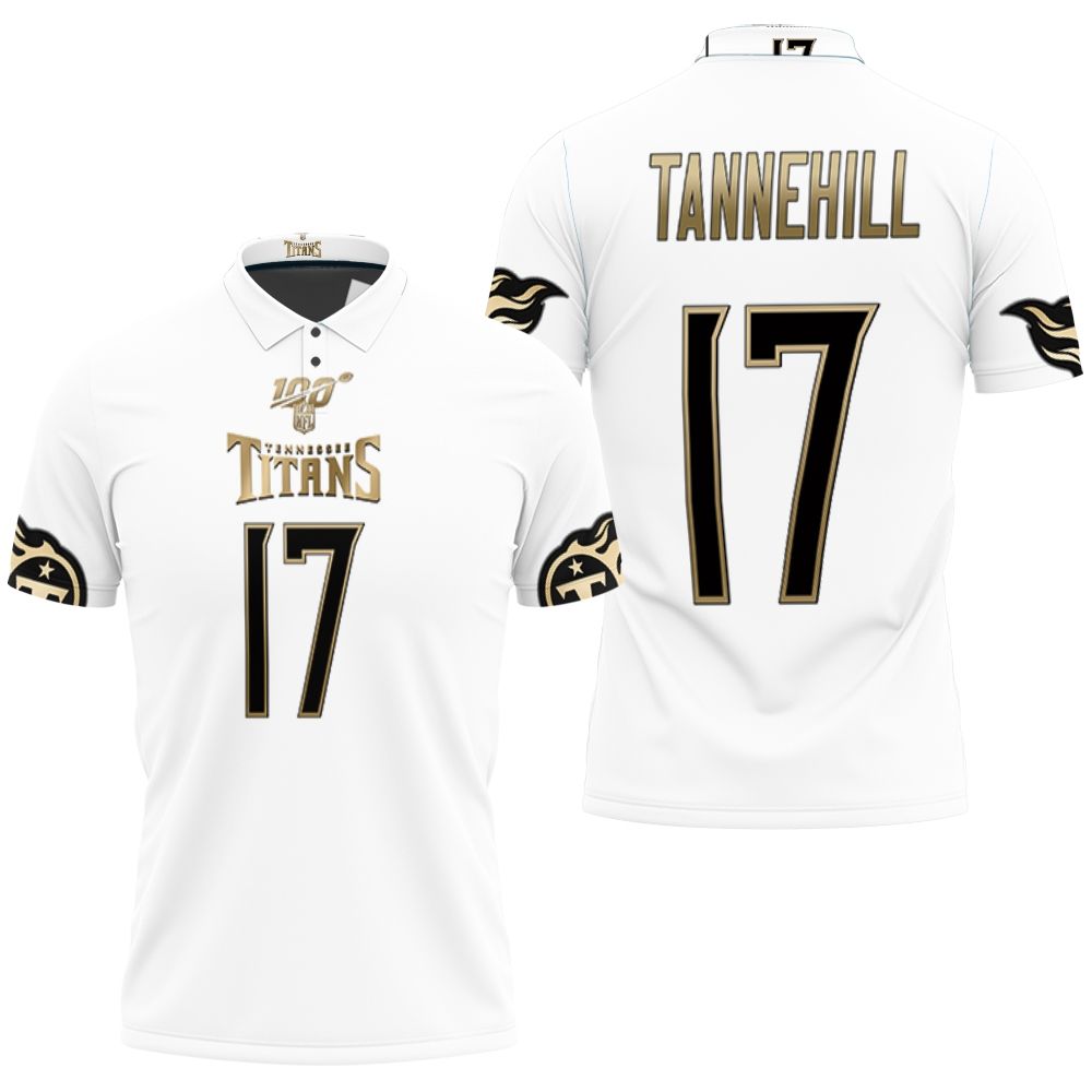 Tennessee Titans Ryan Tannehill #11 Nfl Great Player White 100th Season Golden Edition Jersey Style Polo Shirt