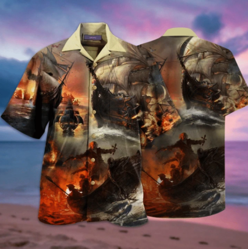 Amazing Fighting Pirate Ships Hawaiian Shirt