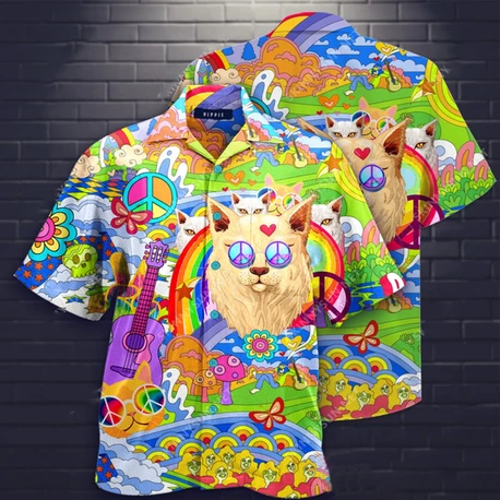 Amazing Hippie Cat Hawaiian Shirt